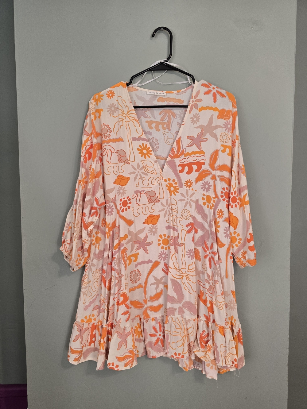 V-Neck Mini Dress in Peach & Coral Floral